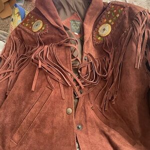 Vintage chasser leather brown fringe jacket sz large